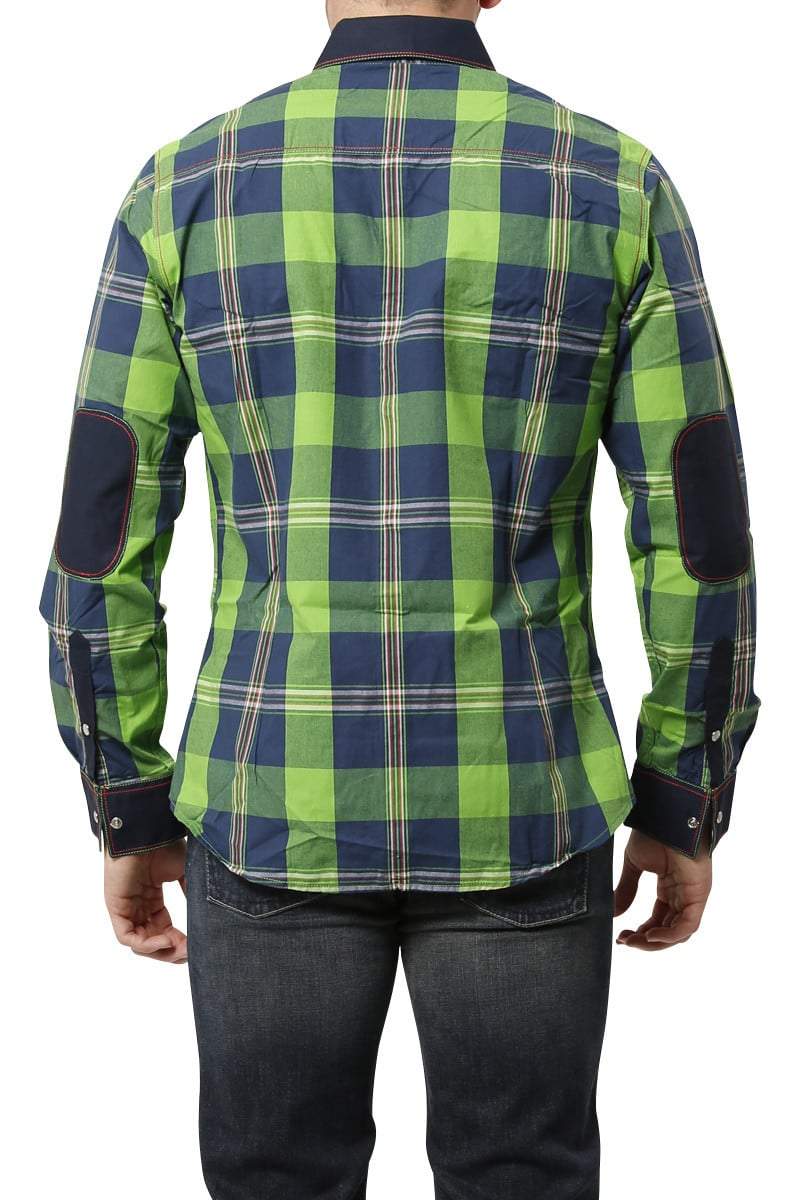 V.I.P. Collection Green Plaid Patch Elbow Shirt