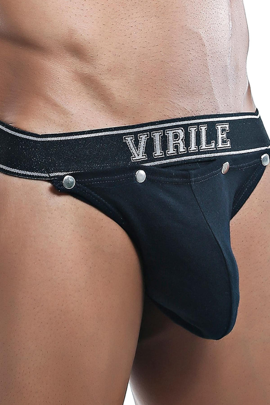 VIRILE Black Snap Front Jockstrap