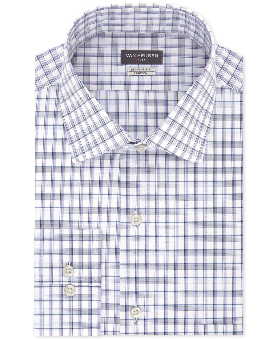 Van Heusen Classic/regular Fit Stretch Flex Blue Check Dress Shirt Violet