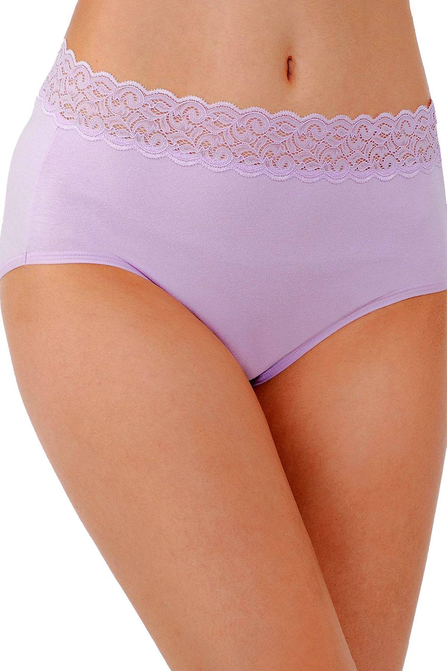 Vanity Fair Flattering Lace Cotton Brief in Whisper