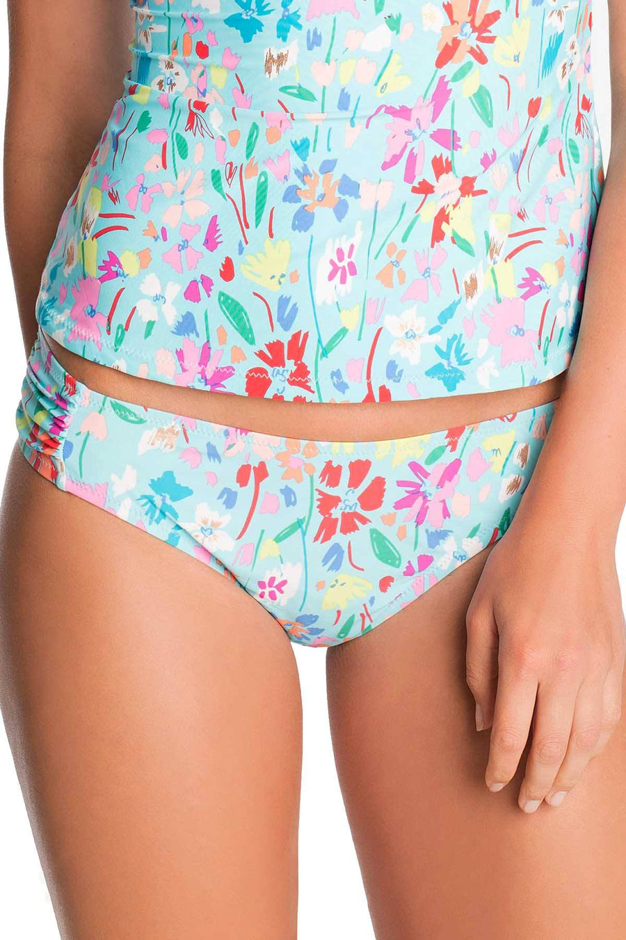 Vera Bradley Turquoise Superbloom Shirred-Side Bikini Bottom