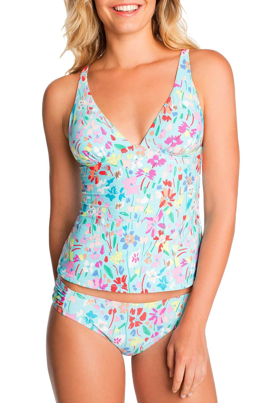 Vera Bradley Turquoise Superbloom Shirred-Side Bikini Bottom