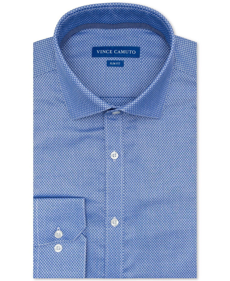 Vince Camuto Slim-fit Performance Stretch Dobby Dress Shirt Medium Blue Dobby
