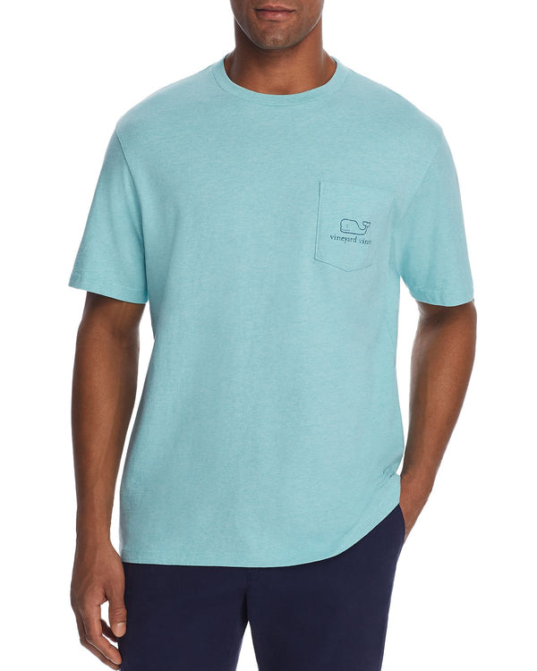 Vineyard Vines Heathered Whale Logo-print Pocket Tee Andros Blue
