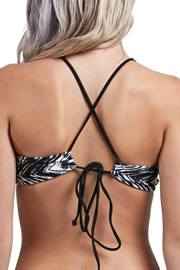 Volcom Black/White Stay Tuned Printed Reversible High Neck Crop Bikini Top