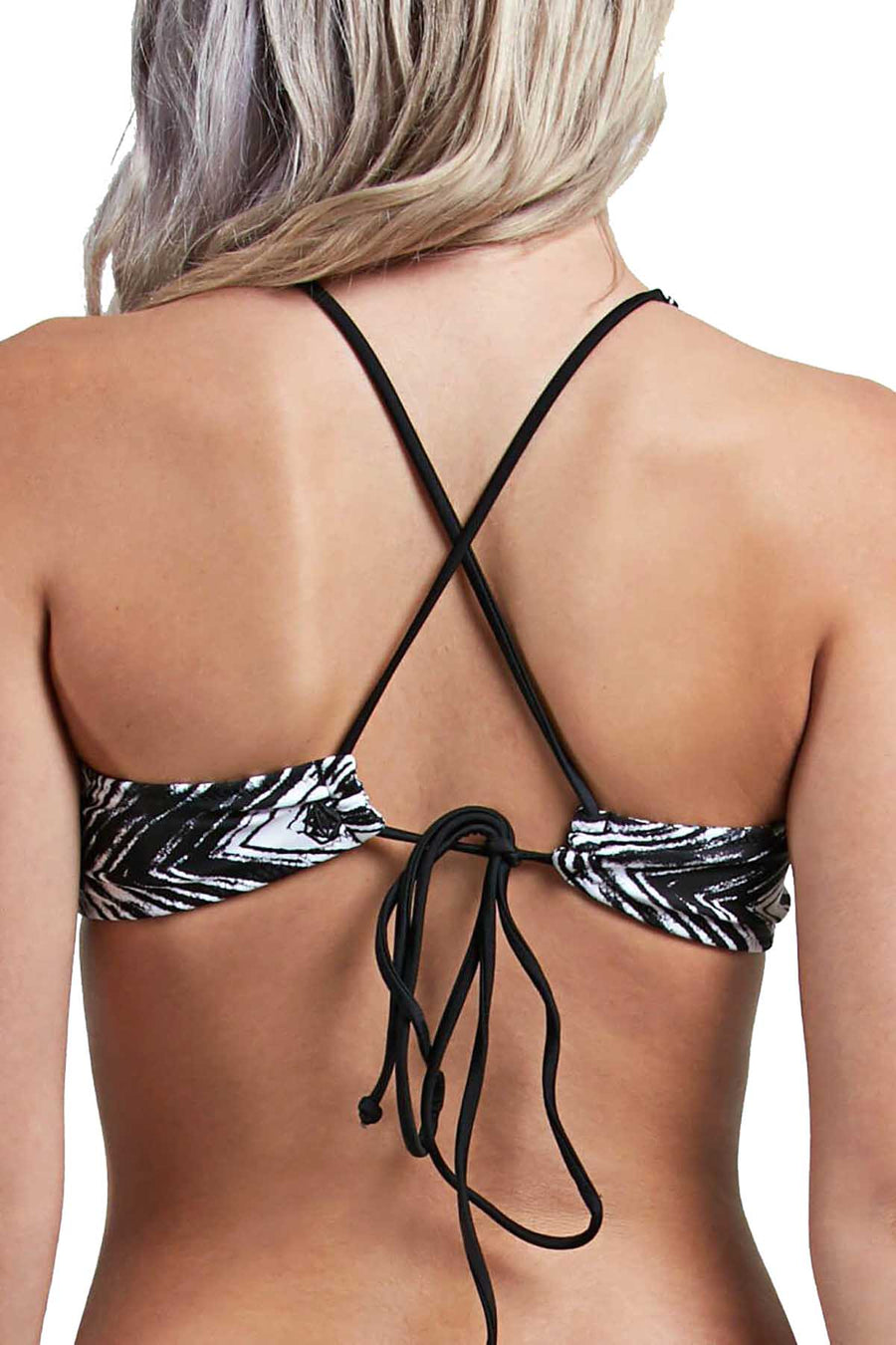 Volcom Black/White Stay Tuned Printed Reversible High Neck Crop Bikini Top