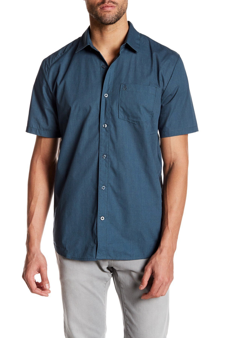 Volcom Blue-Air Everett Solid Short-Sleeve Shirt