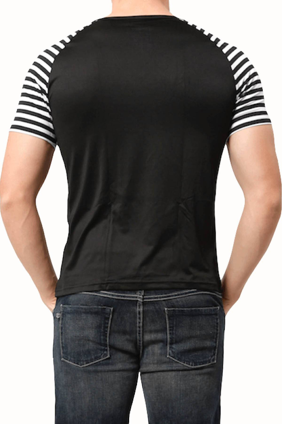 Vuthy Black Striped Raglan Tee