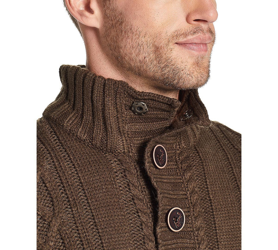 Weatherproof Vintage Military Button Mock Turtleneck Sweater Military Green