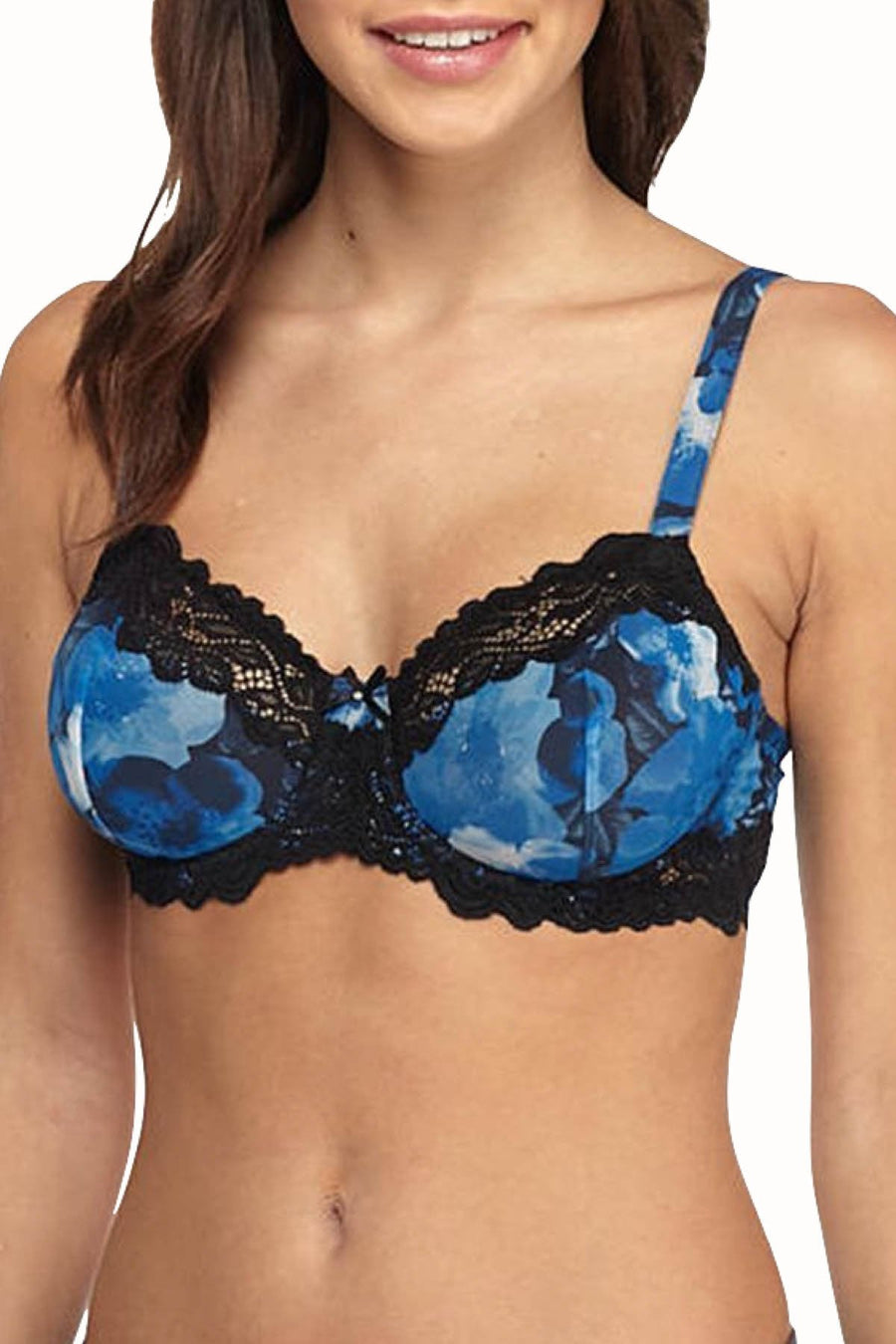 Whimsy by Lunaire Blue/Watercolor-Floral Barbados Lace-trim Mesh Full-figure Demi Bra
