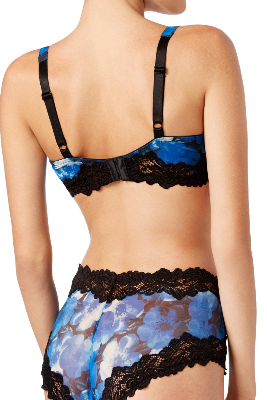 Whimsy by Lunaire Blue/Watercolor-Floral Barbados Lace-trim Mesh Full-figure Demi Bra