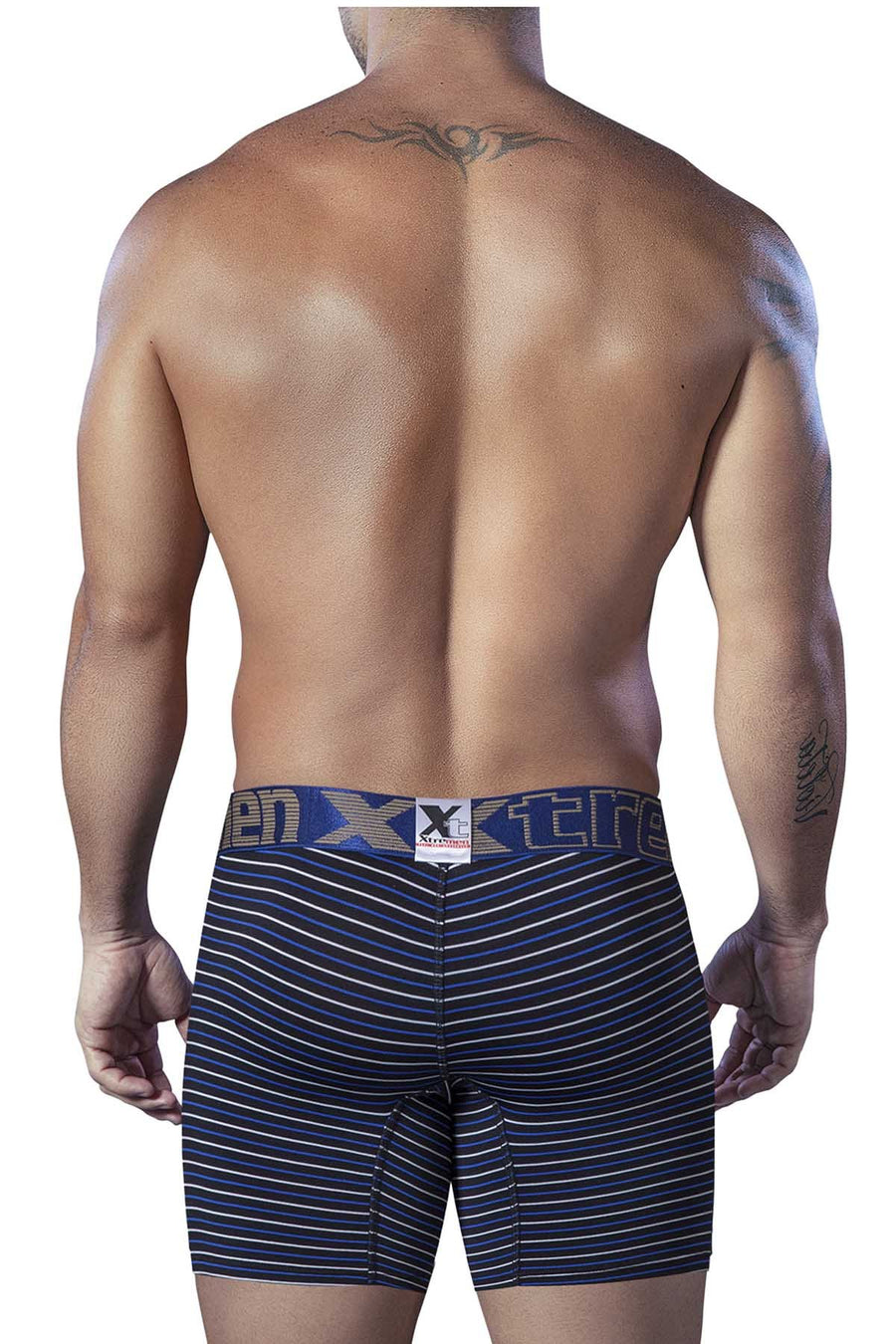 XTREMEN Black/Blue Open-Fly Microfiber Boxer Brief