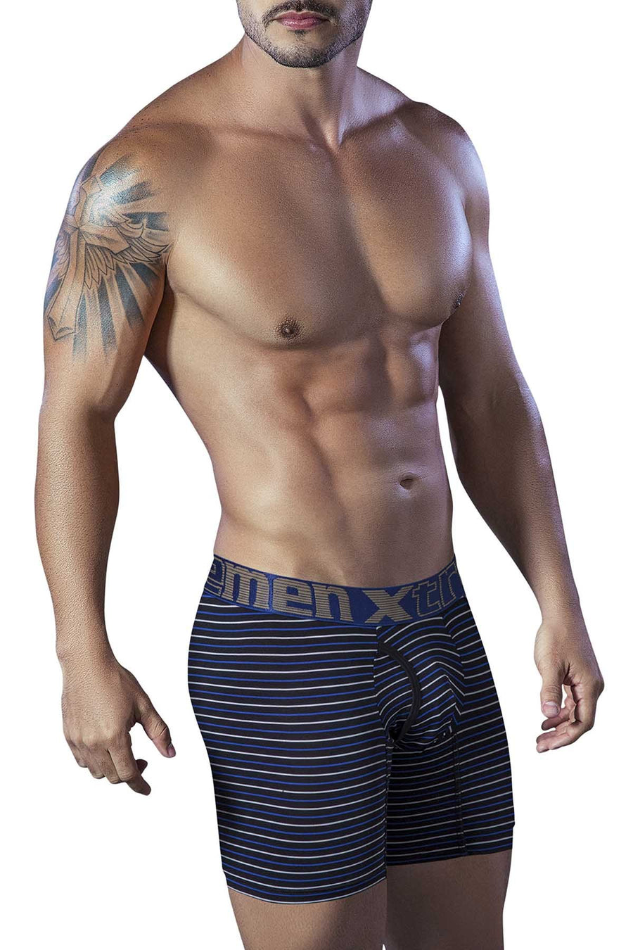 XTREMEN Black/Blue Open-Fly Microfiber Boxer Brief
