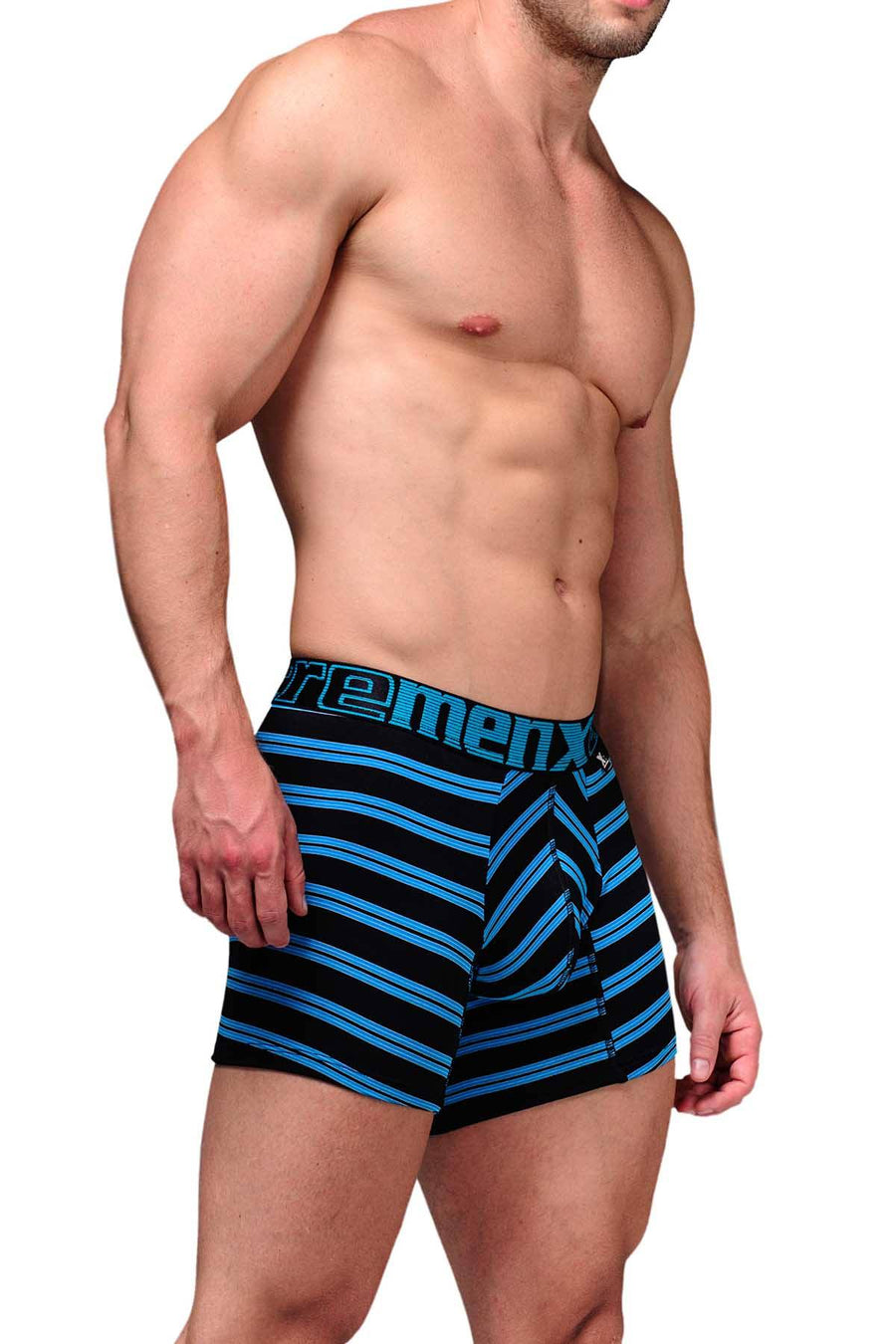 XTREMEN Black/Blue-Striped Microfiber Boxer Brief