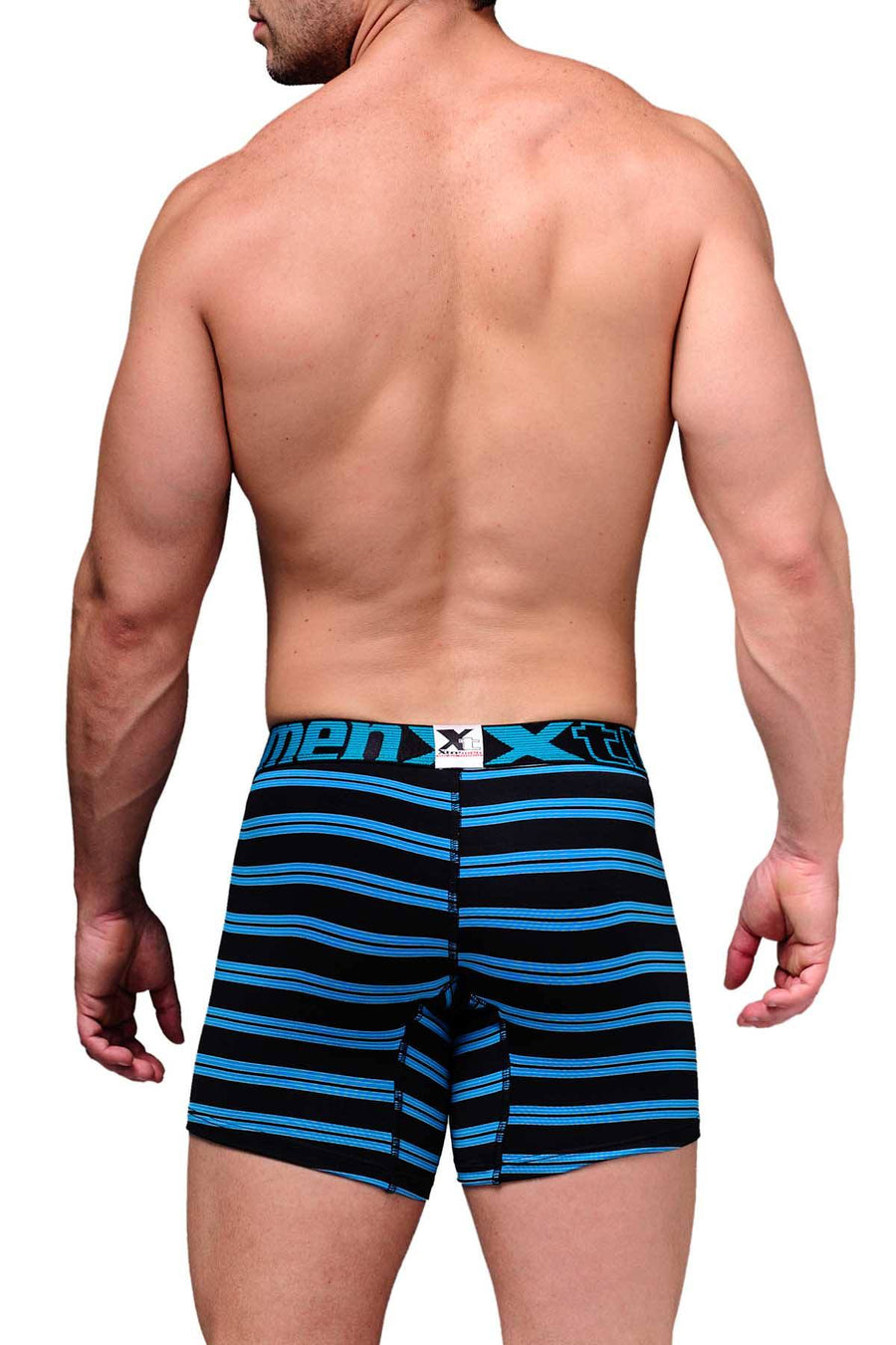 XTREMEN Black/Blue-Striped Microfiber Boxer Brief