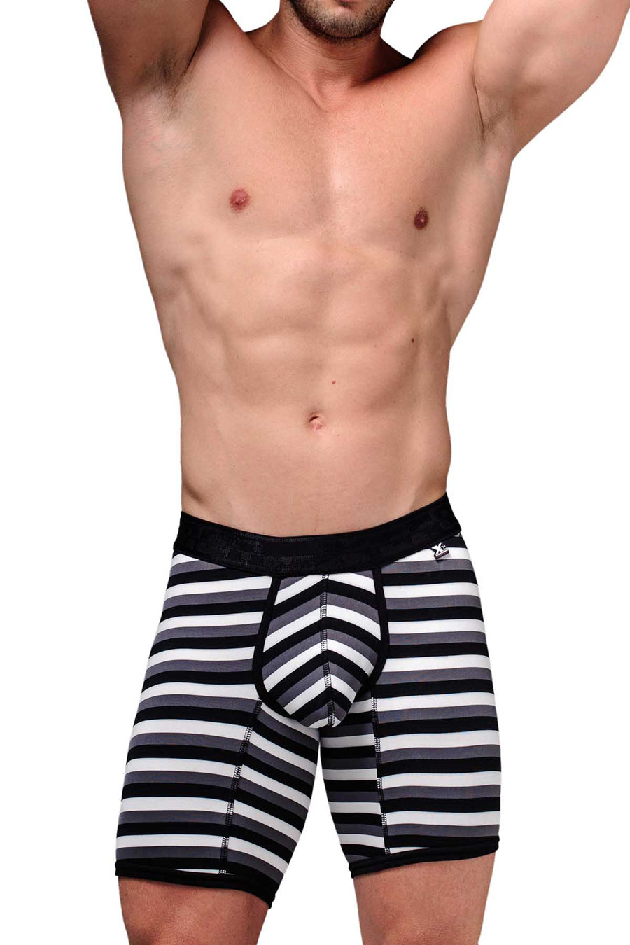 XTREMEN Black/Grey/White Stripe Microfiber Long-Boxer