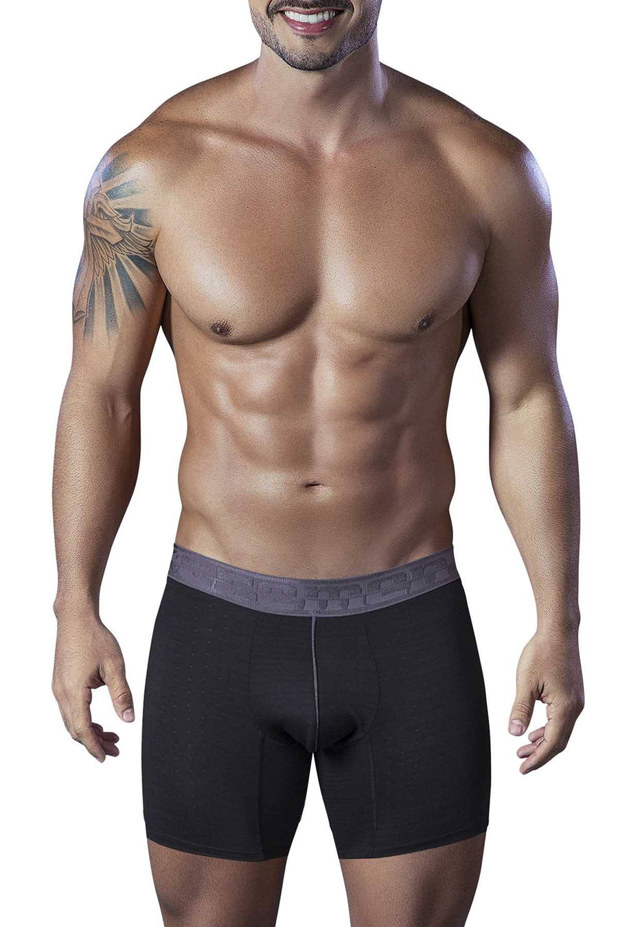 XTREMEN Black Microfiber Jacquard Athletic Boxer Brief