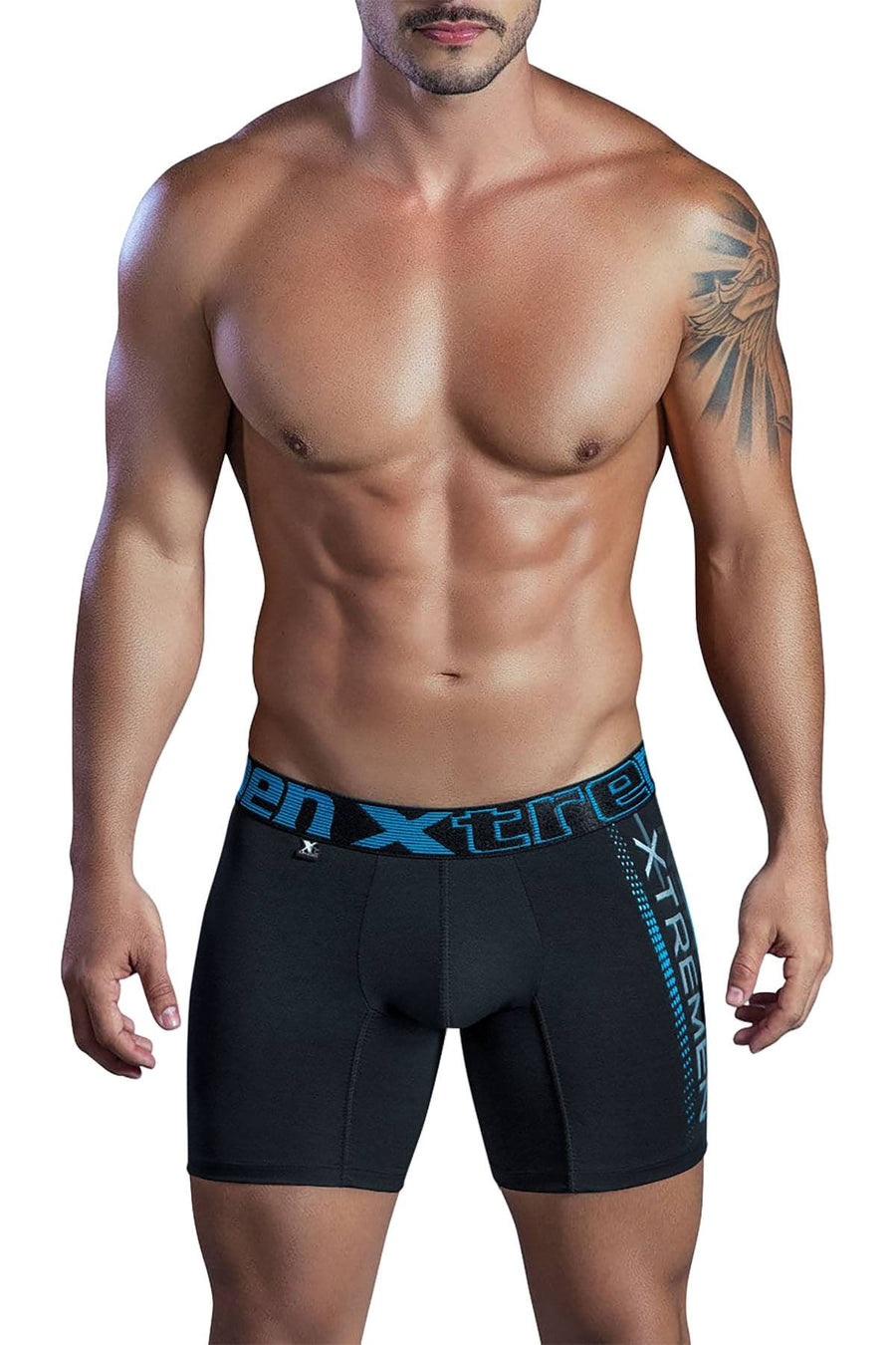 XTREMEN Black/Teal Logo-Print Microfiber Sport Boxer Brief