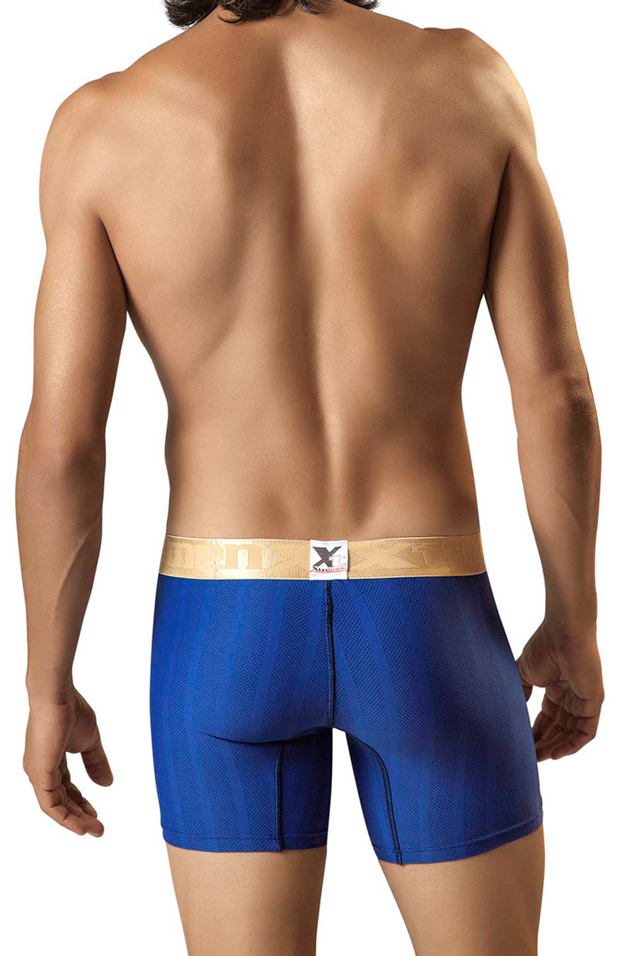 XTREMEN Blue/Gold Mesh-Stripe Microfiber Boxer Brief