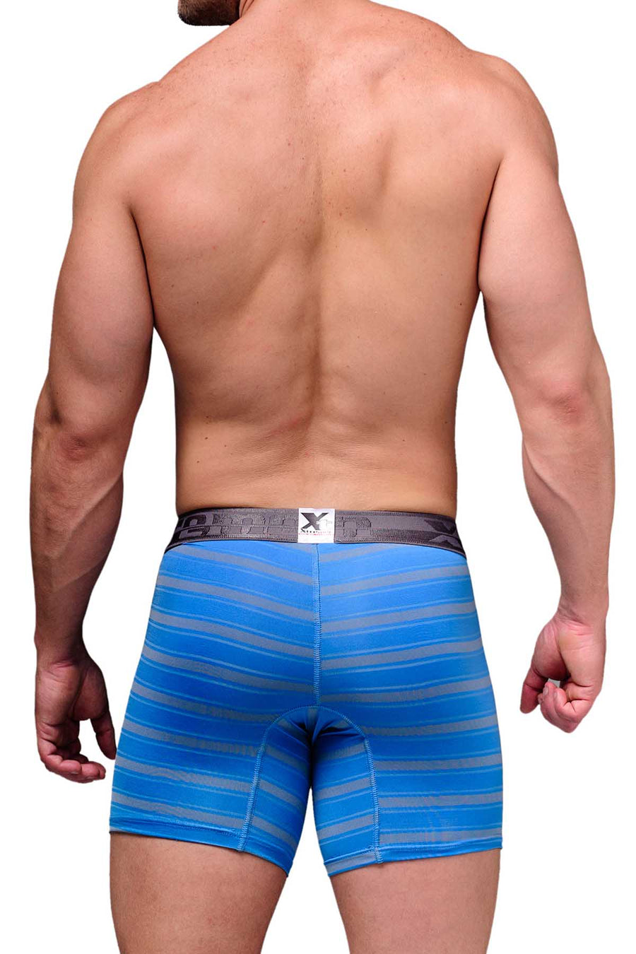 XTREMEN Blue/Light-Grey Stripe Microfiber Classic Boxer Brief