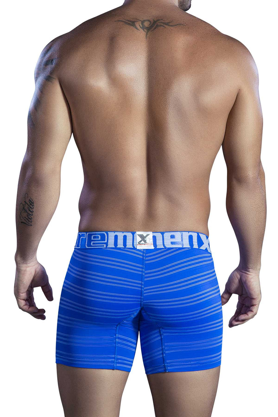 XTREMEN Blue/White Microfiber Small-Stripe Boxer Brief