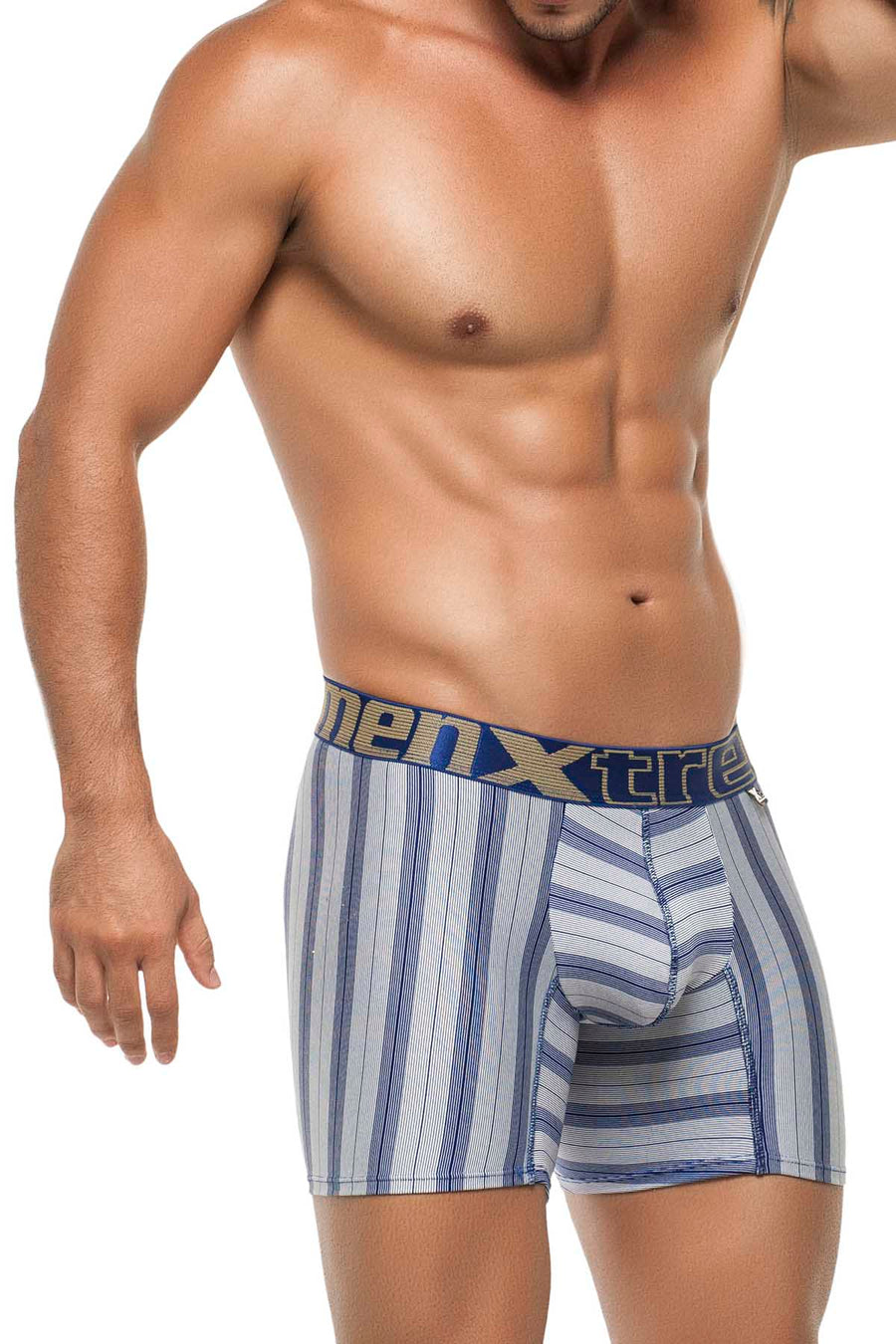 XTREMEN Blue/White Stripe Microfiber Boxer Brief