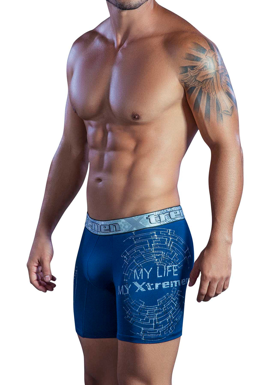 XTREMEN Dark-Blue Maze Microfiber Boxer Brief