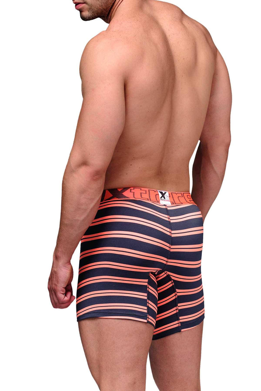 XTREMEN Grey/Orange-Striped Microfiber Boxer Brief