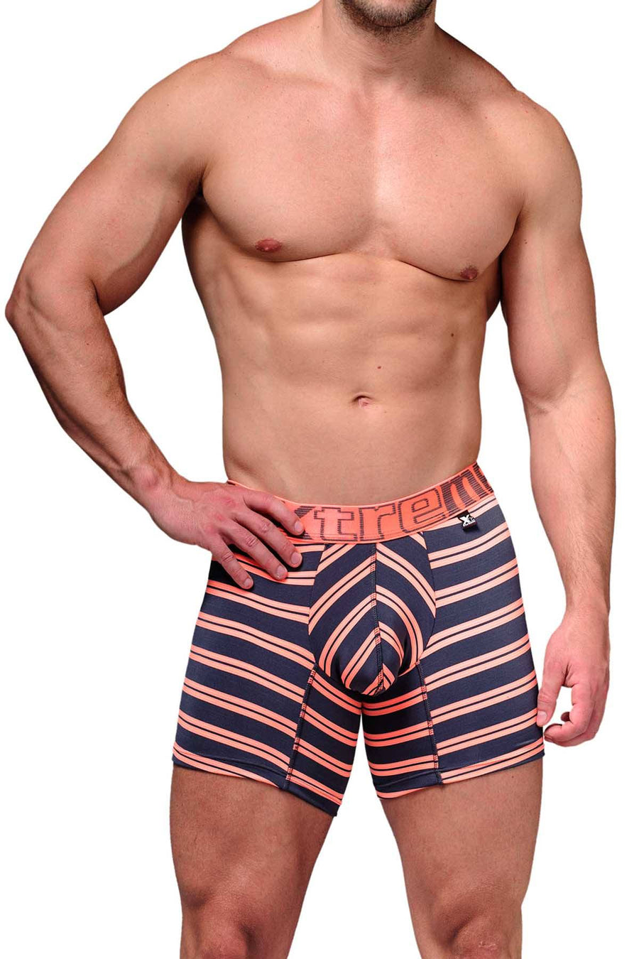 XTREMEN Grey/Orange-Striped Microfiber Boxer Brief