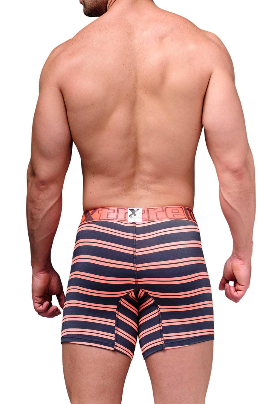 XTREMEN Grey/Orange-Striped Microfiber Boxer Brief