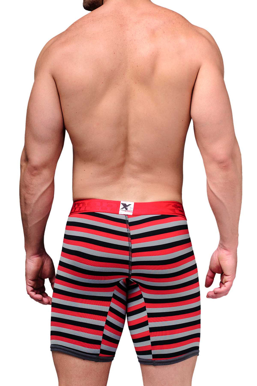 XTREMEN Red/Black/Grey Stripe Microfiber Long-Boxer