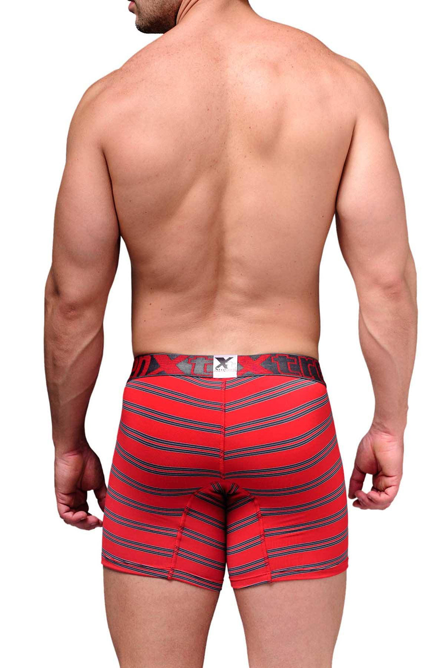 XTREMEN Red/Grey-Striped Microfiber Boxer Brief