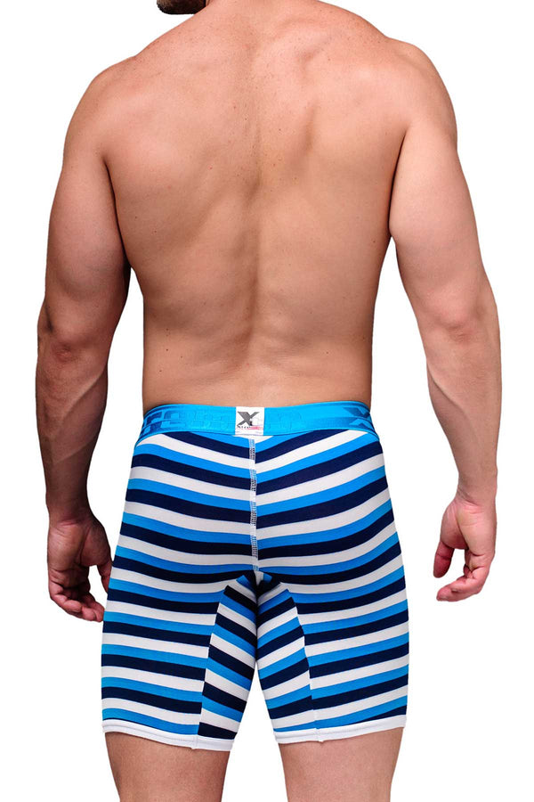 XTREMEN Turquoise/Navy/White Stripe Microfiber Long-Boxer