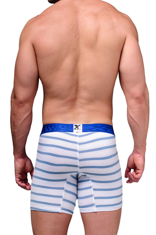 XTREMEN White/Blue-Stripe Microfiber Boxer Brief