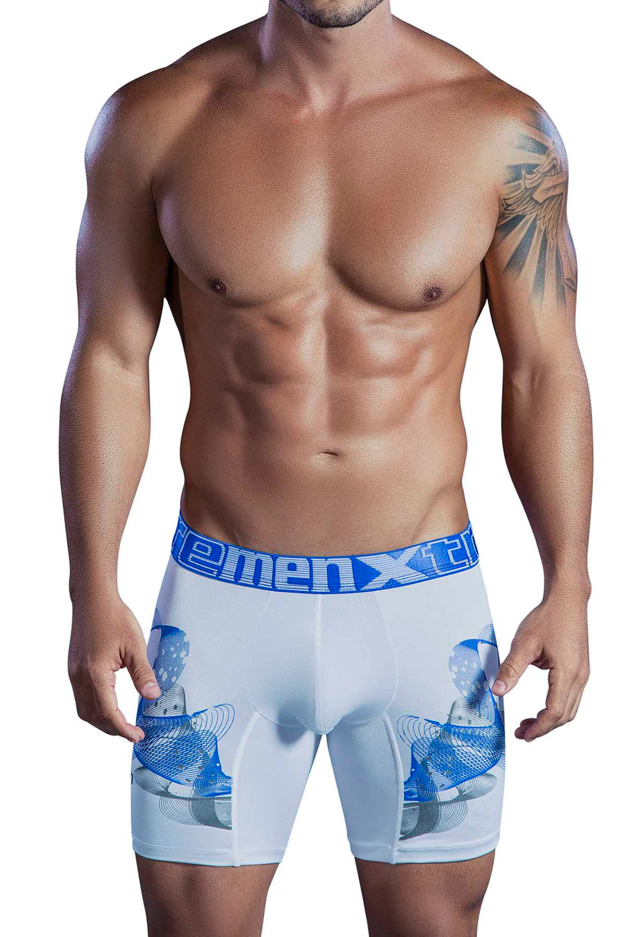 XTREMEN White/Blue Swirl Microfiber Boxer Brief