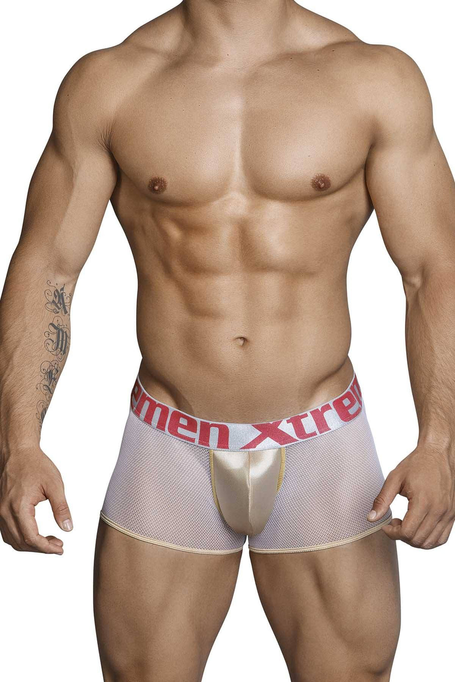 XTREMEN White/Gold/Red Microfiber and Mesh Trunk