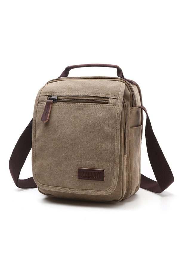 Zuolunduo Khaki Canvas Tablet Messenger Bag