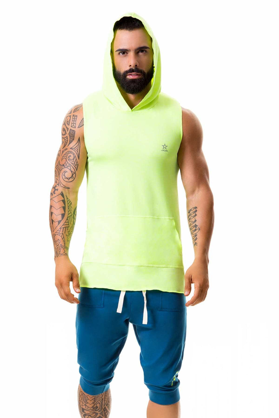 Jor Neon-Green Stereo Hooded Tank Top