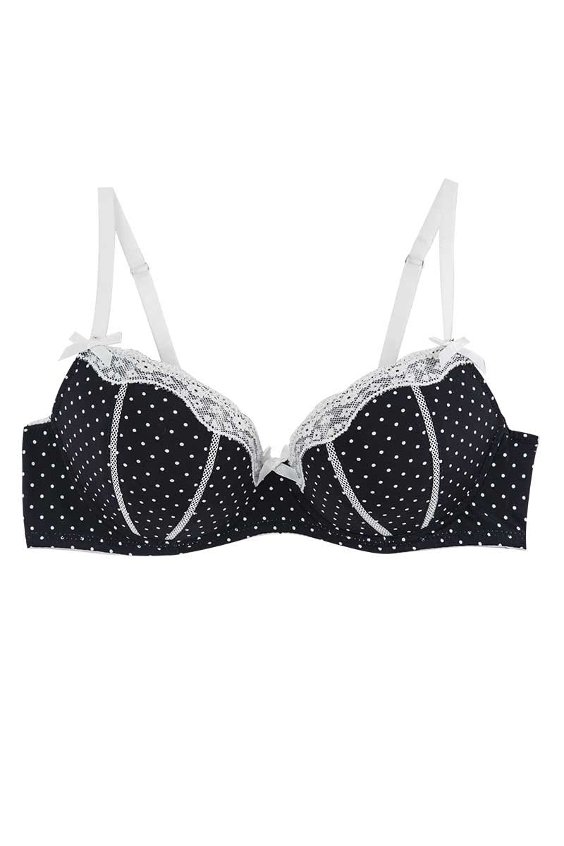 Catherine Malandrino Black Polka-Dot Microfiber Balconette Bra
