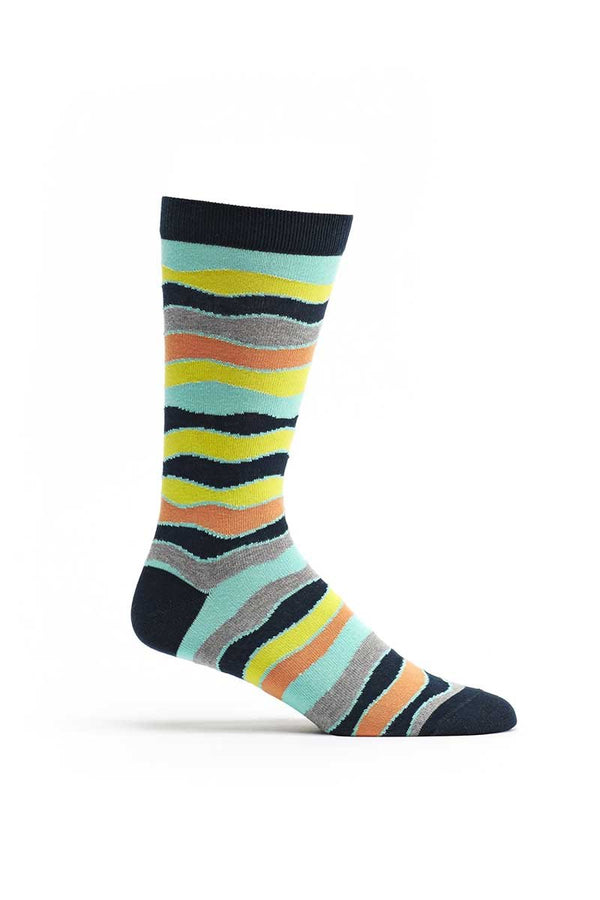 Ozone Navy Wavy-Striped Crew Sock