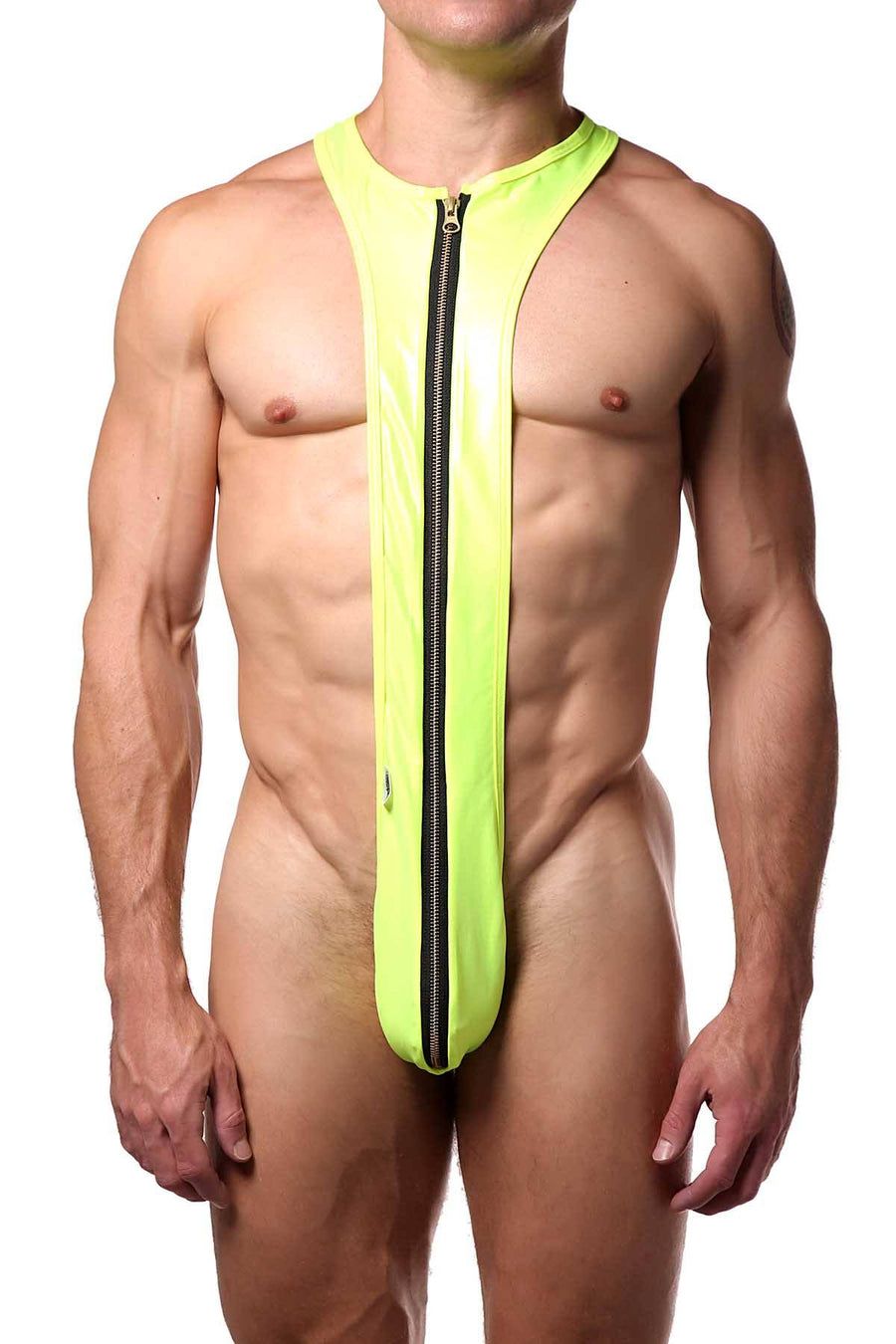Candyman Neon-Yellow Wet-Look Zipper Singlet