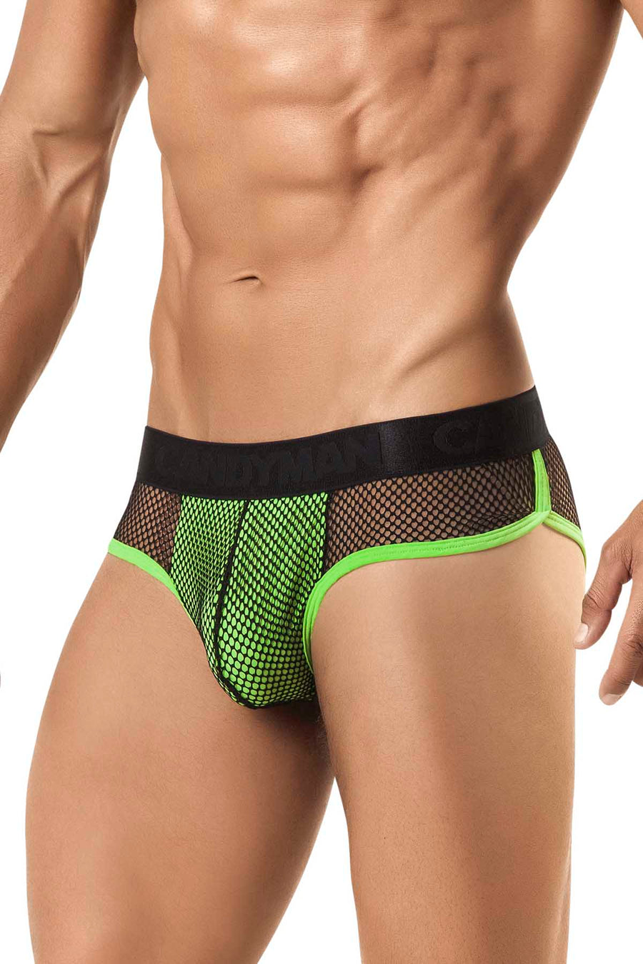Candyman Neon Green & Black Fishnet Brief