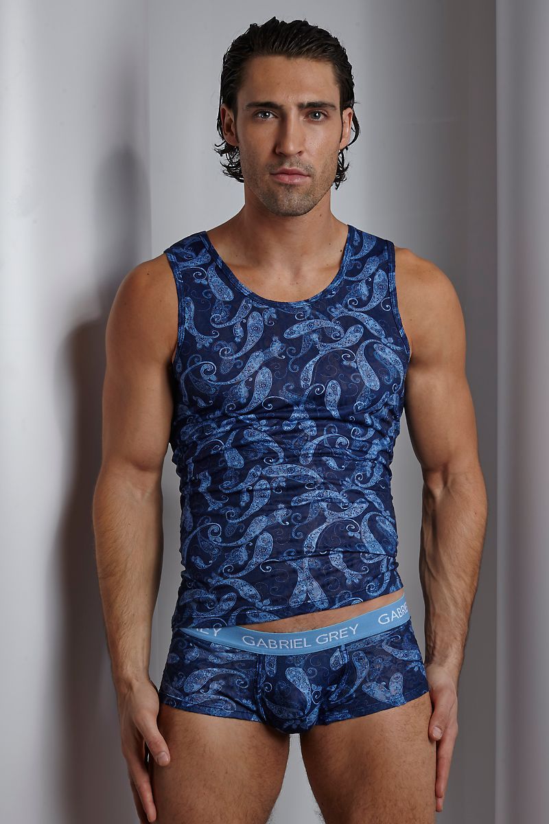 Gabriel Grey Blue Paisley Tank Top