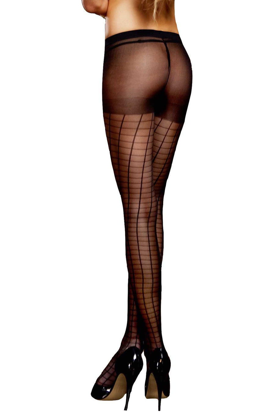 Baci Black Squares Control Top Jacquard Pantyhose
