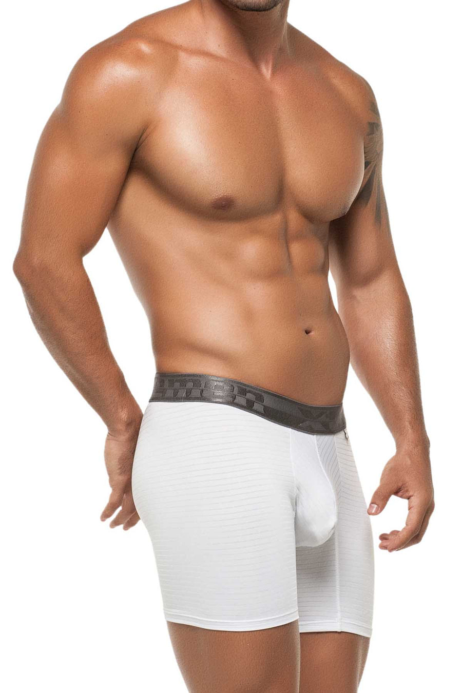 XTREMEN White Sheer Pin-Stripe Microfiber Boxer Brief