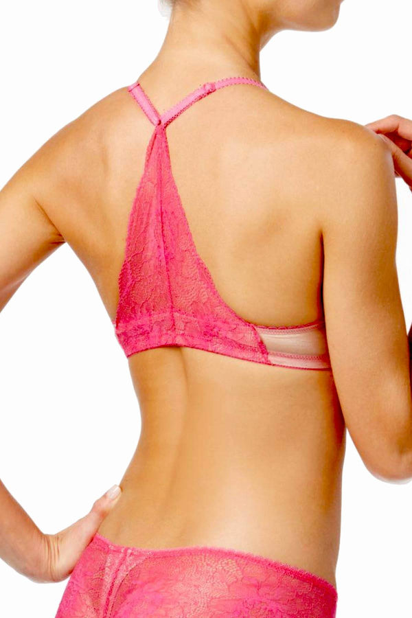 b.tempt'd Pink-Yarrow b.provocative Lace Front-Closure Racerback Bralette