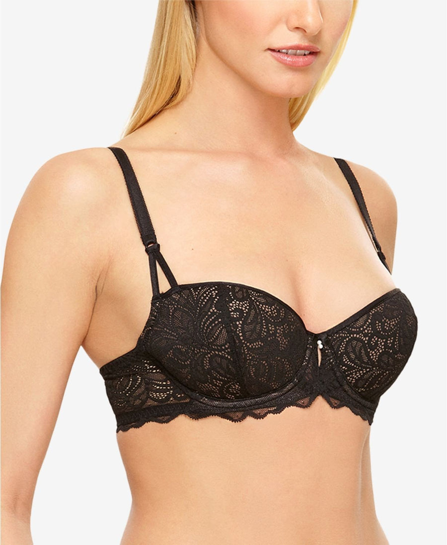 b.tempt'd Undisclosed Lace Pearl Contour Demi Bra in Night Black