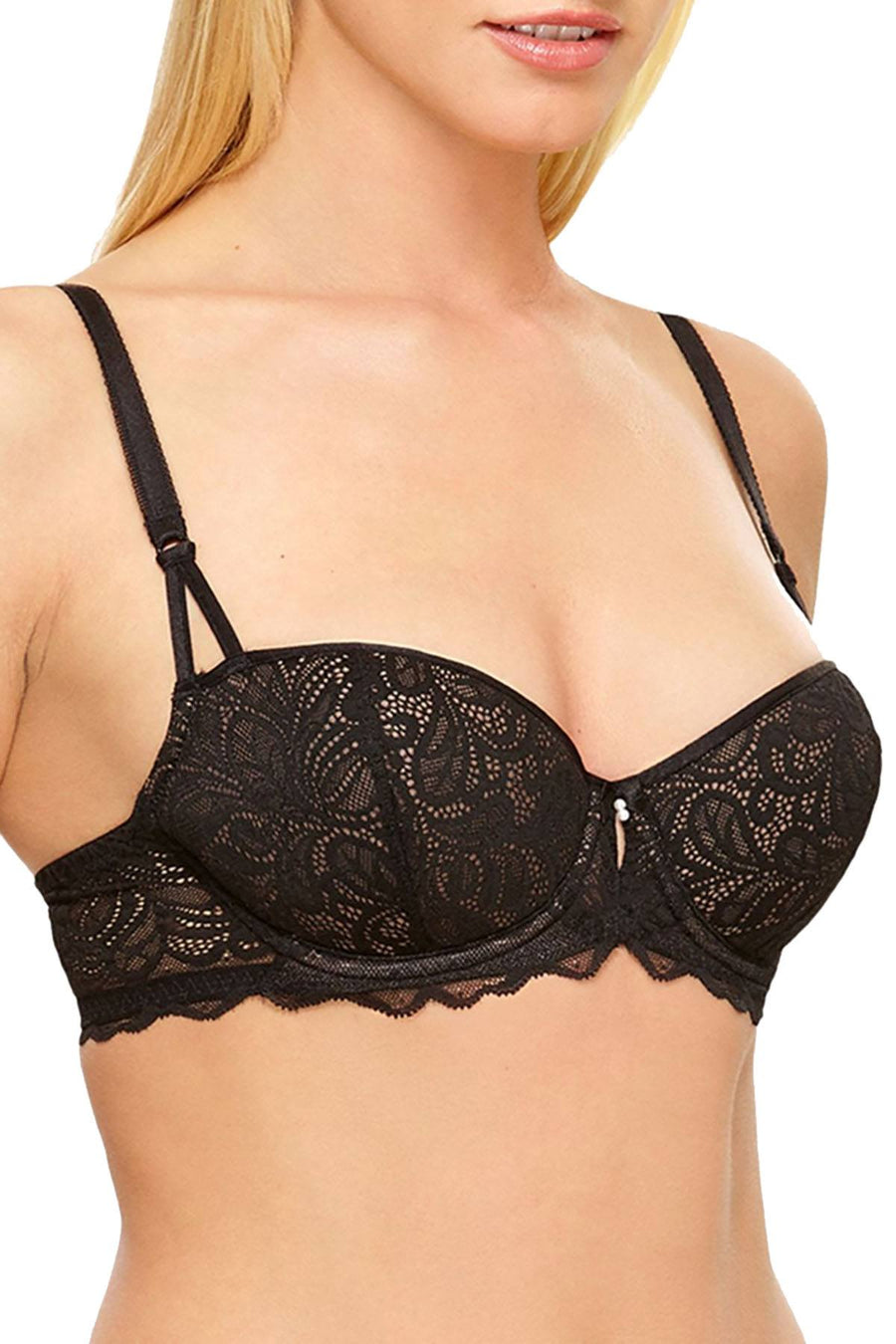 b.tempt'd Undisclosed Lace Pearl Contour Demi Bra in Night Black