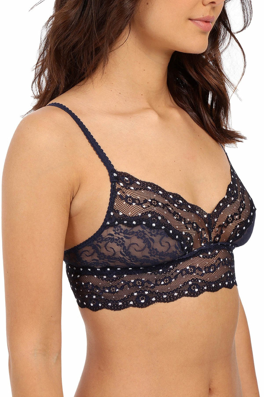 b.tempt'd by Wacoal Navy/White Polka-Dot Lace Kiss Bralette