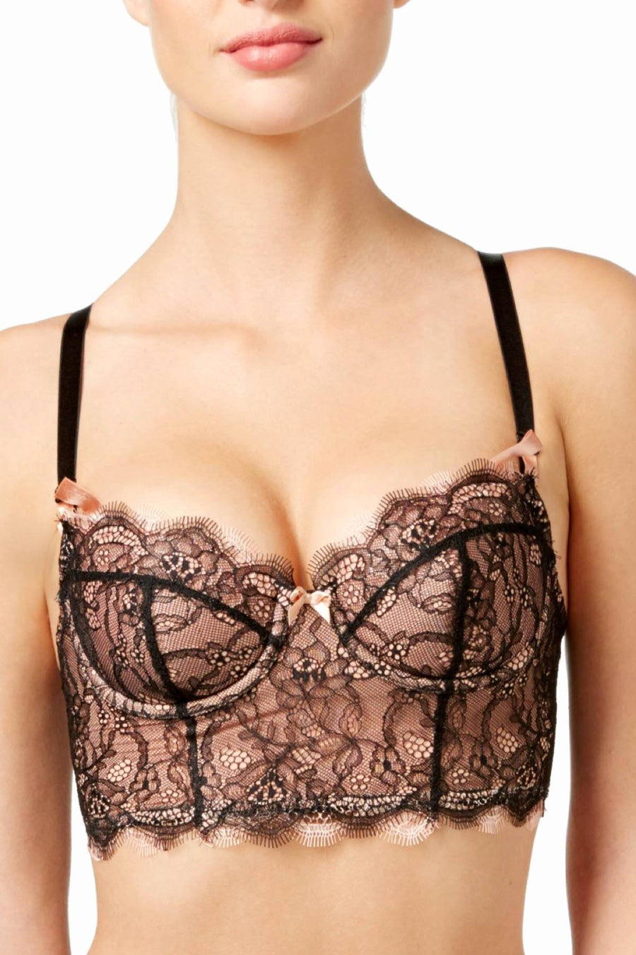 b.temptd Night-Black/Peach-Beige b.sultry Lace Longline Cup Bralette